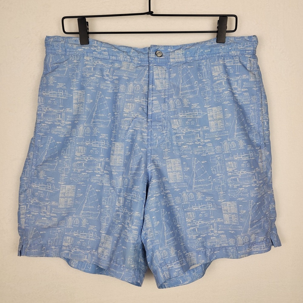 Southern Tide Swim Trunks Men's L Nautical Blue Sailboat Blueprint Board Shorts